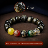 Five Gods of Wealth Lucky Beads Bracelet Zodiac Gold Obsidian Handheld Rosary-9
