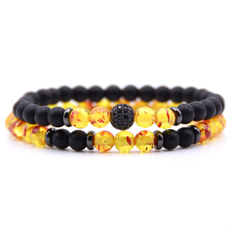 Volcanic Stone Frosted Agate Micro Zirconia Stretch Bracelet