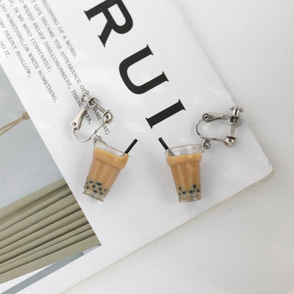 Creative Handmade Pearl Milk Tea Earrings Personalized Design Niche Earrings