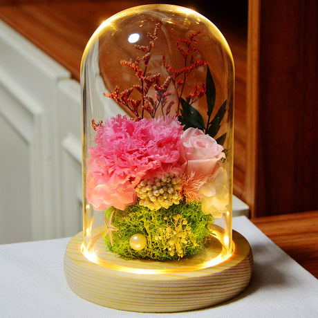 Carnation Eternal Flower Glass Cover Finished Gift Box