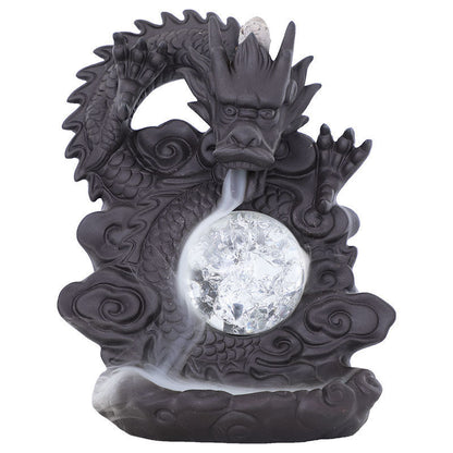 Dragon Playing Beads Incense Burner Purple Clay Ornaments-5