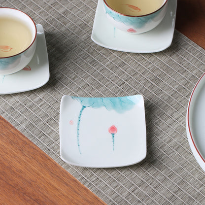 Hand Painted Lotus Square Heat Proof Mat Ceramic Teacup Mat