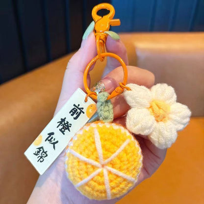 Girls Favorite Hand Knit Cashmere Lucky Persimmon Flower Keychain-5