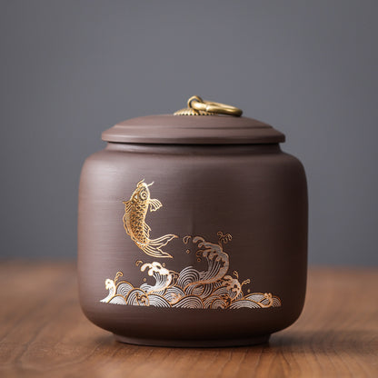 New Purple Sand Ceramic Tea Jar Auspicious Crane Tea Caddy