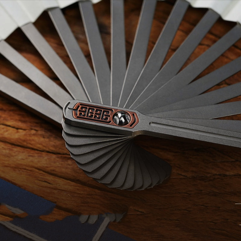 Tai Chi Kung Fu Portable Steel Bone Engraved Full Titanium Folding Fan-2