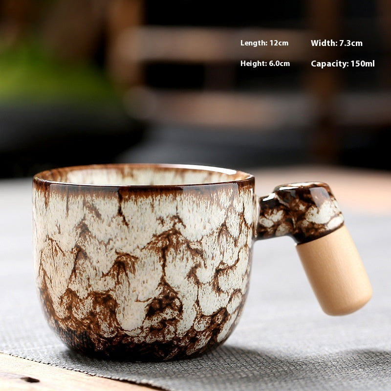 Kiln-changed Ceramic Cup Wooden Handle Teacup Small Coffee Cup-7