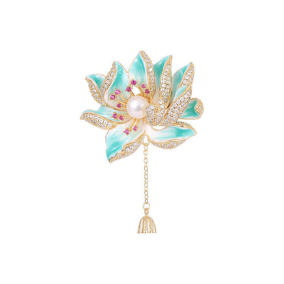 Senior Sense Temperament Enamel Painted Dripping Oil Lotus Brooch