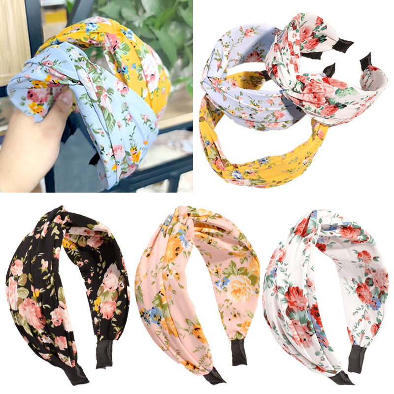 Floral Headband Summer Hairpin Wide Edge Cross Knotted Girl Mori