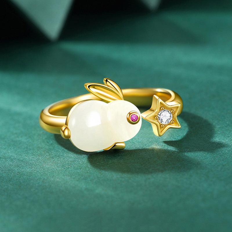 Trendy einfaches süßes Tierjahr Jade Hase Ring
