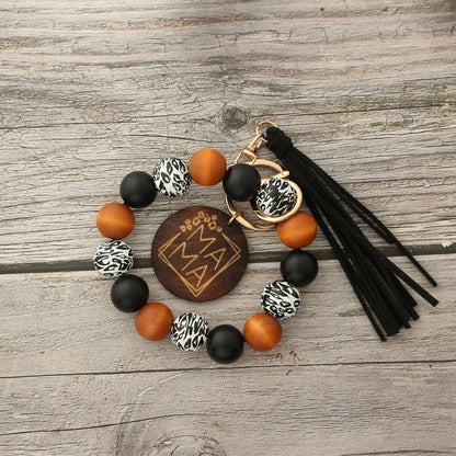 Fashion Wooden Beads Bracelet Tassel Keychain-1