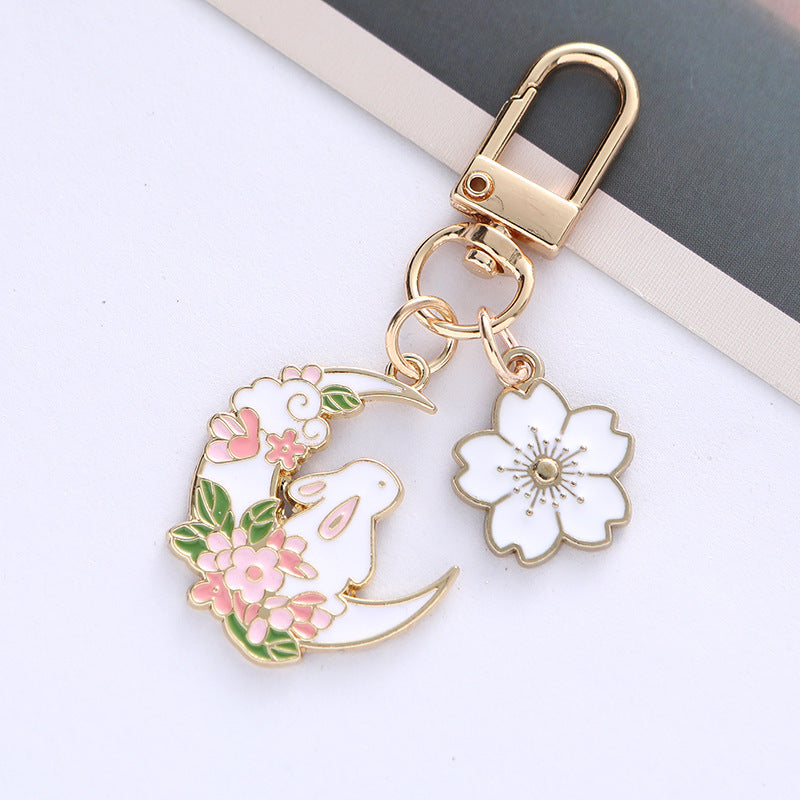 Cherry Blossom Cute Moon Rabbit Keychain Pendant