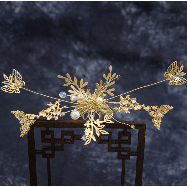 Maple Leaf Chinese Braut Hochzeit handgefertigtes Kopfschmuck Quasten Ohrringe