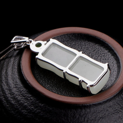 Sterling Silver Natural Hetian Jade Pendant