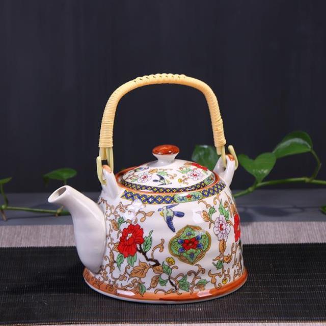 Old-fashioned Ceramic Cool Water Pot Pastel Top Handle Pot Teapot-3