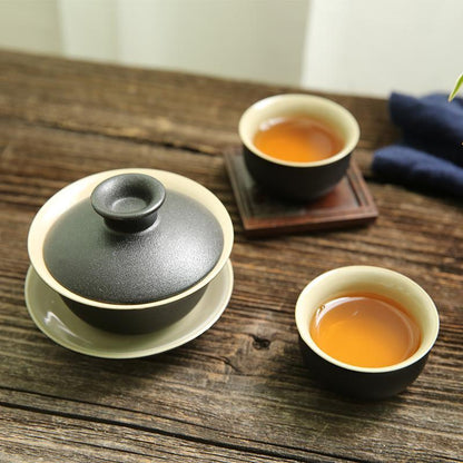 Handmade Home Cover Teacup Ceramic Single Three Cai Tea Ceremony Tea Brewing Bowl Simple Retro Yixing Purple Sand