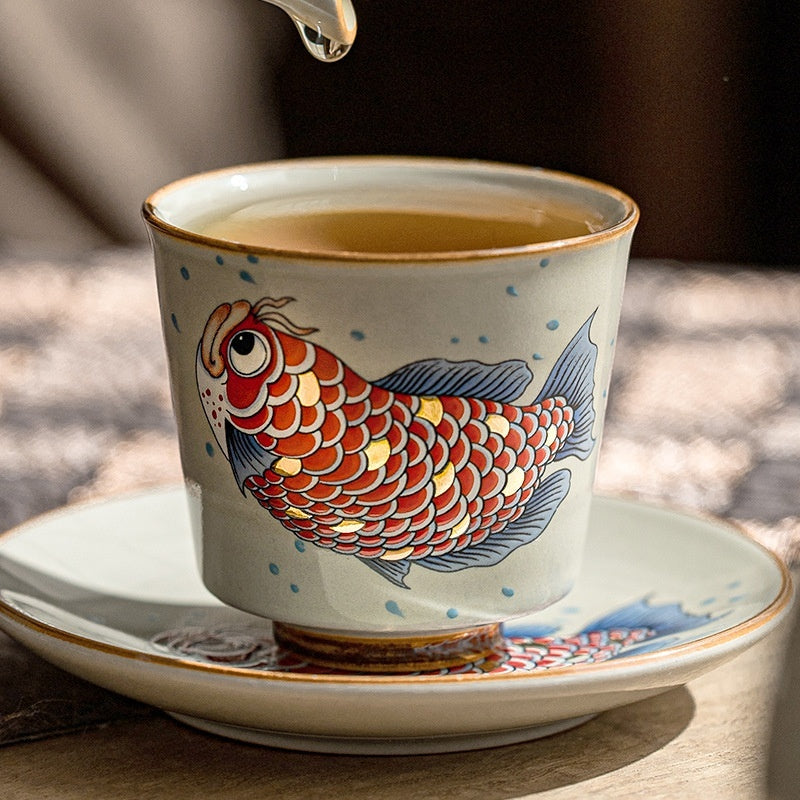 Chinese Style Koi Pattern Ceramic Home Master Teacups-2