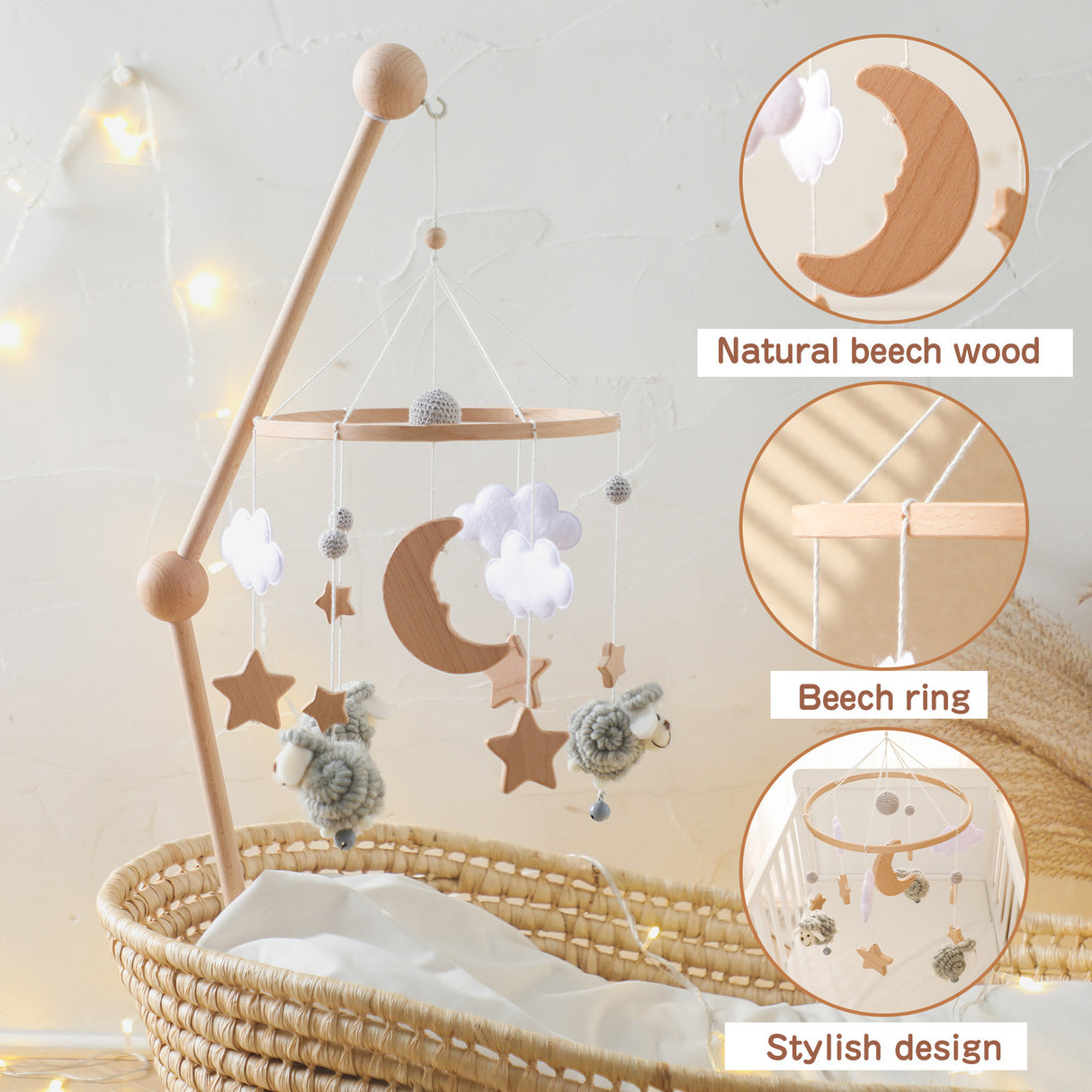Felt Animal Baby Bed Bell Nordic Style Hand-eye Coordination Crib Hanging Ornament