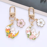 Cherry Blossom Cute Moon Rabbit Keychain Pendant