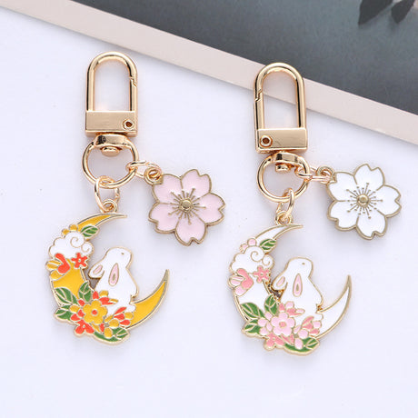 Cherry Blossom Cute Moon Rabbit Keychain Pendant