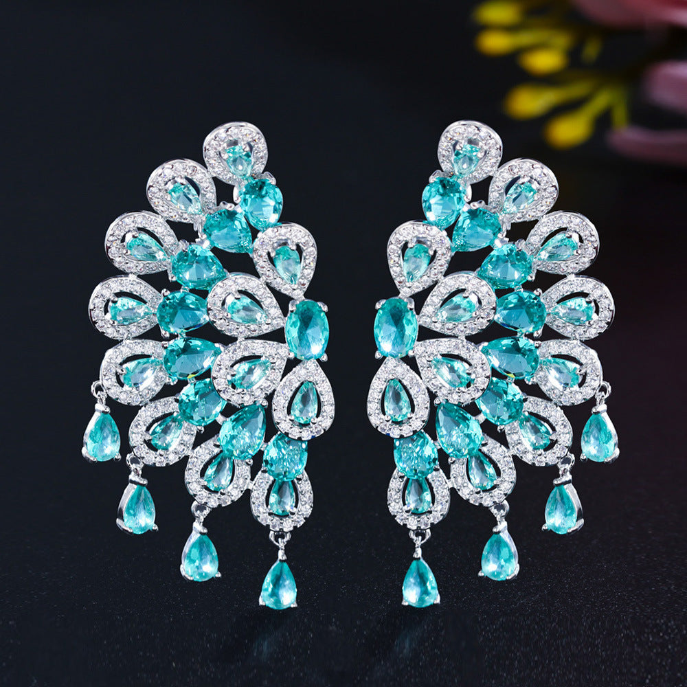 Light Luxury Long Fan-shaped Zircon S925 Silver Needle Earrings-1