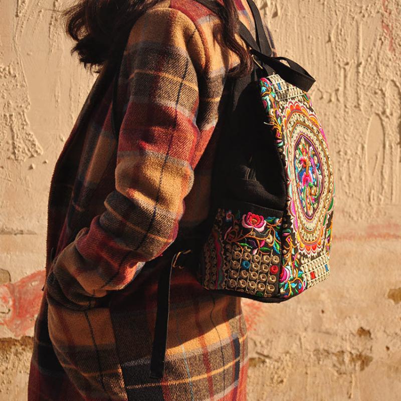 Folk style Embroidery Flower Fashion Backpack All-match Simple Bag