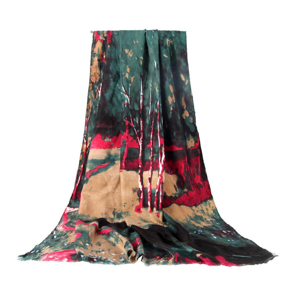 Chinese Ethnic Style Literature and Art Landscape Ladies Scarf