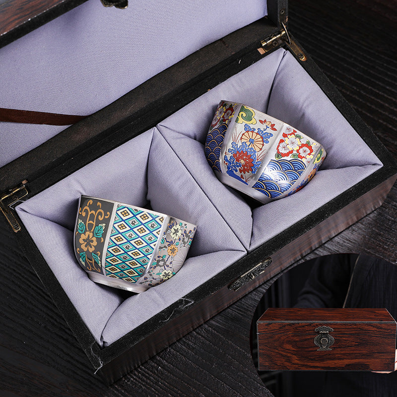 Chinese Enamel Color Silver Plated Tea Cup Ceramic Cup Master Cup Jianzhan Kung Fu Tea Set