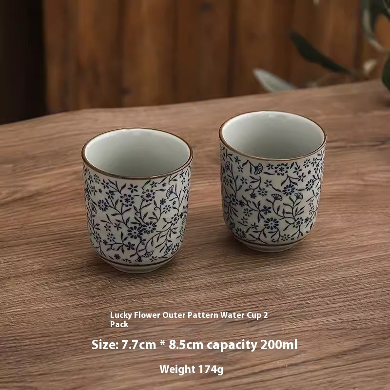 Large Capacity Ceramic 200ml Outer Grain Straight Mouth Tea Cup