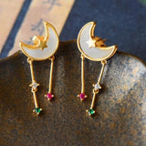 Star Moon Hetian Jade Simple Stud Earrings