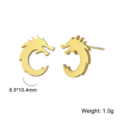 Mini Chinese Dragon Earrings Women's Titanium Steel