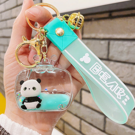 Acrylic Liquid Floating Panda Doll Keychain Pendant-3