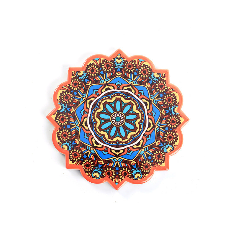 Ceramic Coaster Household Insulation Mat Mandala Pattern Octagonal Coaster