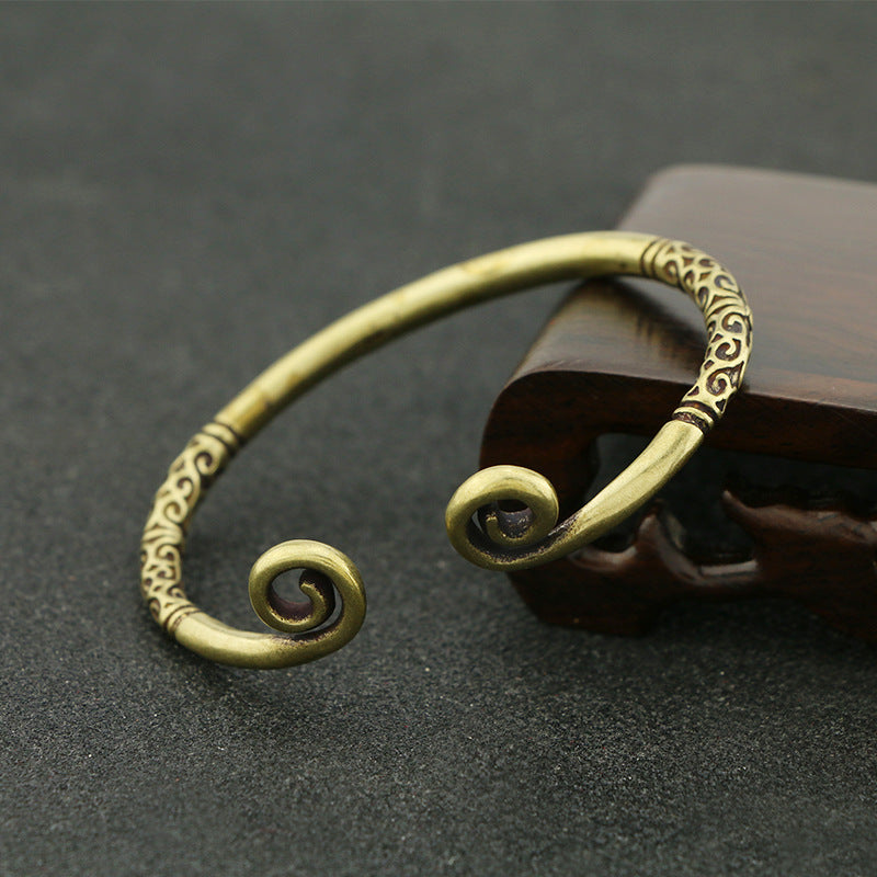 Pure Handmade Brass Tight Hoop Bracelet Pure Copper Old Craft Antique Bronze