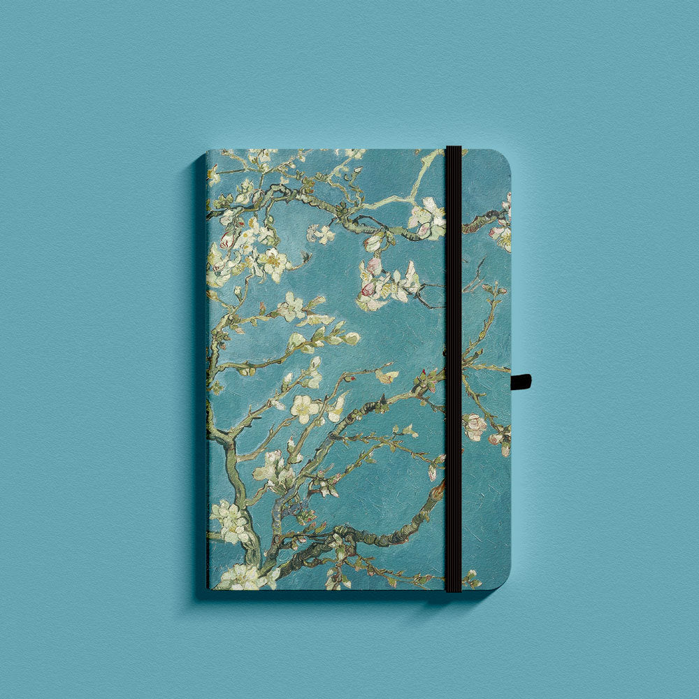 Green Apricot Blossom Leather Hard Strap Dotted Pages Pocket Notepad-2