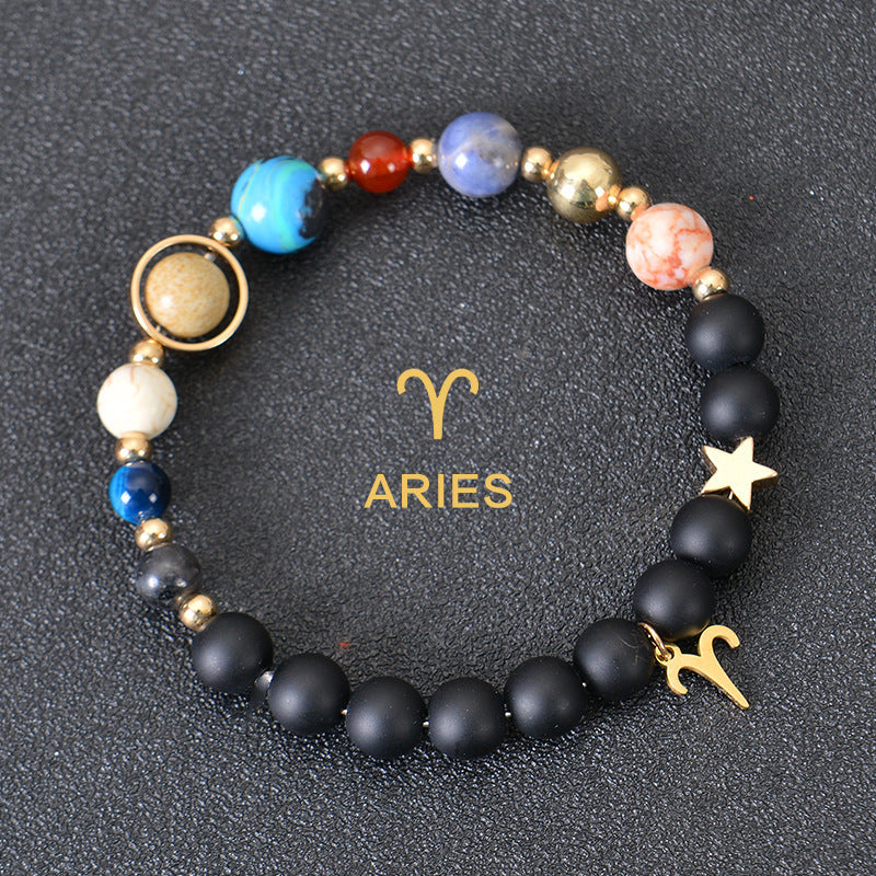 Twelve Constellations Zodiac Bracelet – Natural Stone & Planet Beads-19