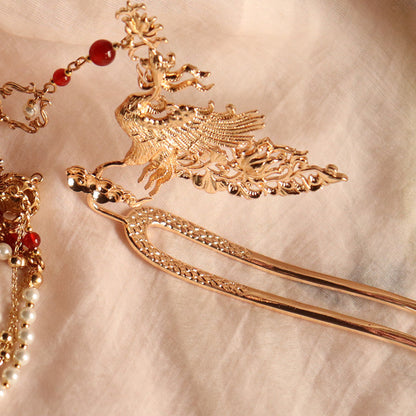 Gorgeous Archaistic Ancient Costume Pearl Tassel Phoenix Hairpin Hairpin Hairpin