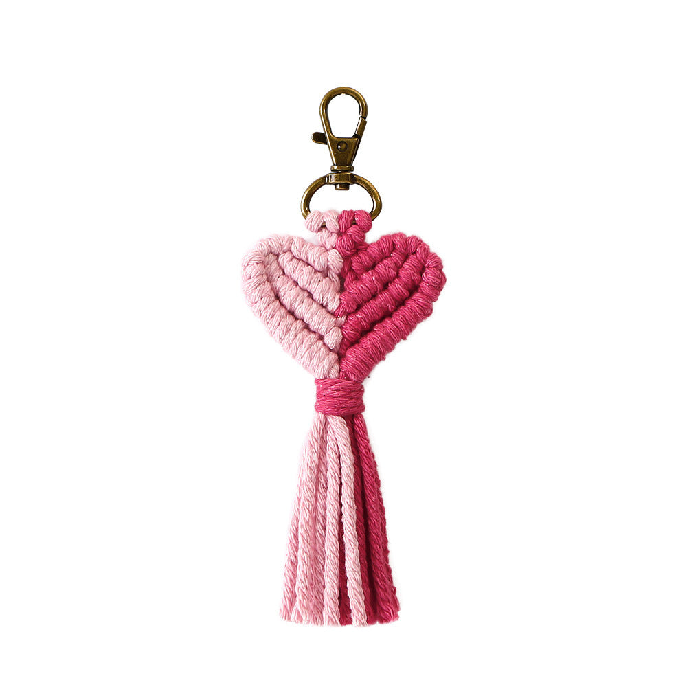 Tassel Peach Heart Hand Woven Pendant Keychain