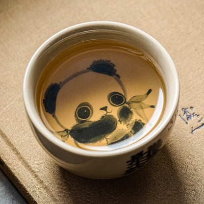 Grass And Wood Gray Hand Painted Panda Tea Cup Ceramic Household