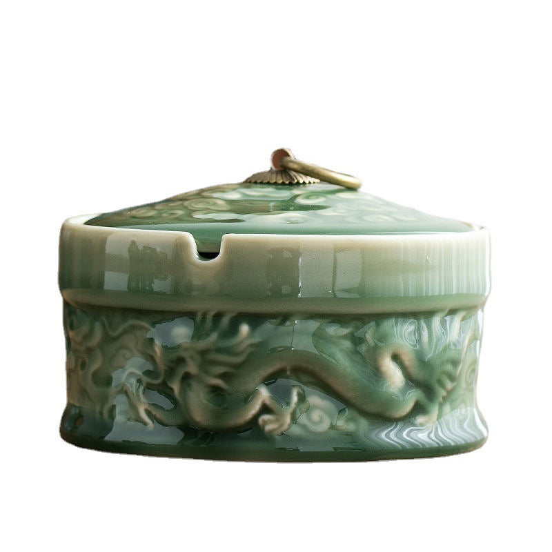 Ceramic Yue Kiln Celadon Ashtray With Cover For Wind Protection