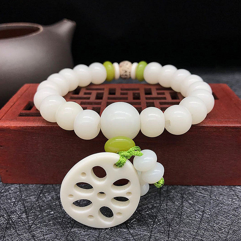 Weißes Jade -Bodhi -Wurzelarmband 108 Armband