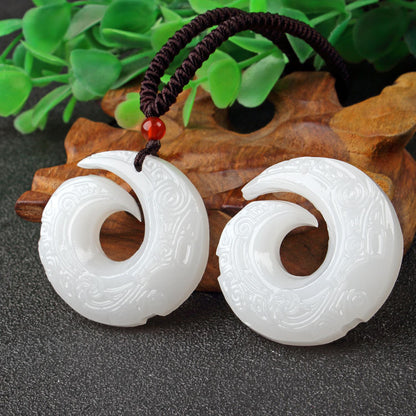 Peace Buckle Jade Pendant Embossed Sheepskin White Jade Kunlun