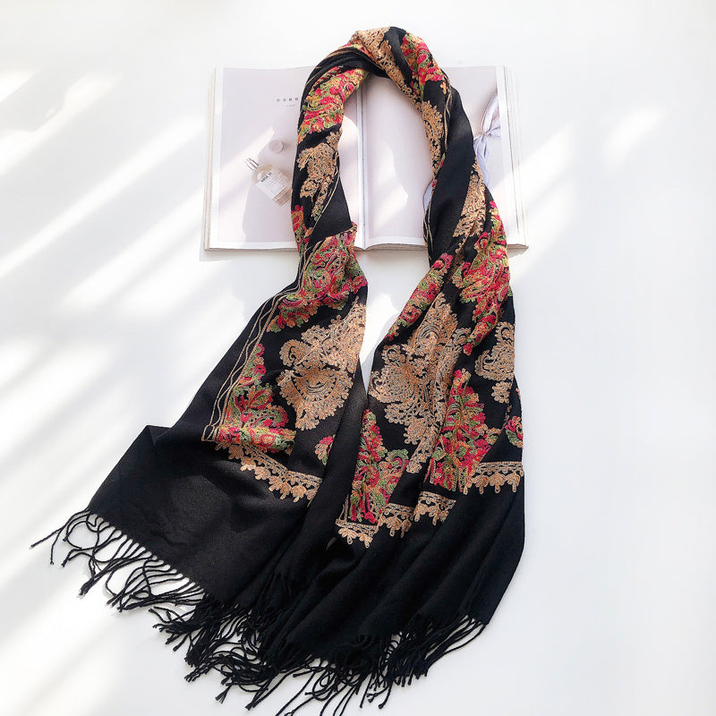 Vintage Ethnic Style Ladies Embroidered Scarf Shawl-4