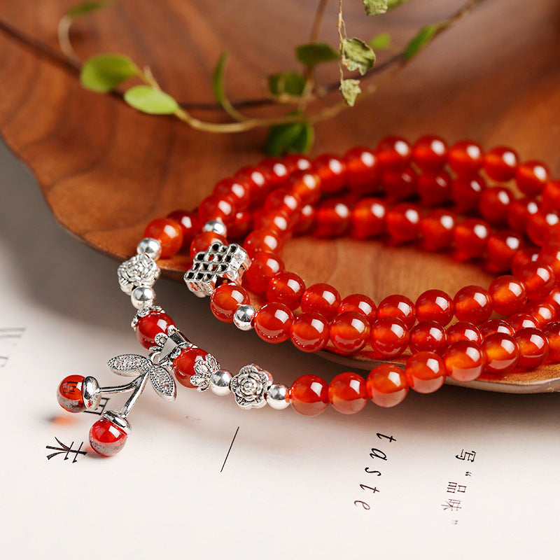 6mm Red Agate Bracelet 3 Circles Cherry Bracelet