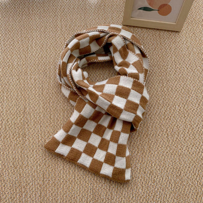 Houndstooth and Wave Pattern Print Scarf Winter Fashion Versatile Knitted Woolen Scarf