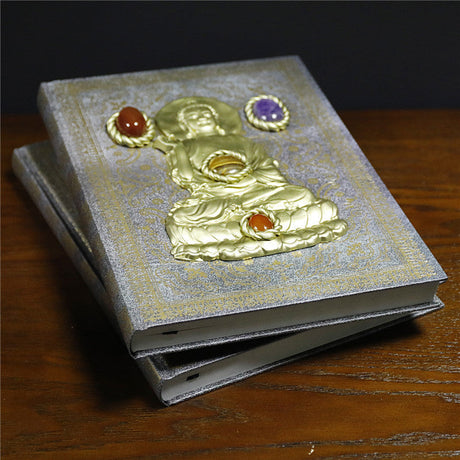 Simple Creative Buddha Pattern Inlaid Crystal Gemstone Magic Notebook-2