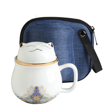 Forbidden City Cat Cup With Lid Ceramic Female Tea Water Separate Coffee