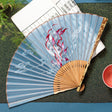 Bird and Flower Embroidered Silk Folding Fan Bamboo Frame Retro Style-3