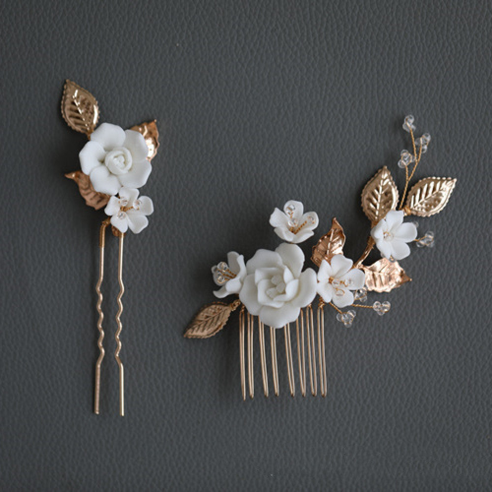 Handmade Beaded Ceramic Flower Hairpin