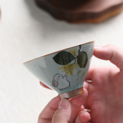 Ice Crack Hand Painted Rabbit Bamboo-hat Type Cup Underglaze Tea Cup-2