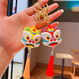 Cartoon Style Chinese Southern Lion Head Tassel Keychain-2